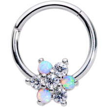 Load image into Gallery viewer, 16G 3/8 White Synthetic Opal Snow Star Hinged Segment Ring

