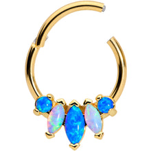 Load image into Gallery viewer, 16G 3/8 Blue White Synthetic Opal Gold Tone Hinged Segment Ring
