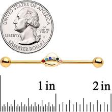 Load image into Gallery viewer, 14G Multicolor Gem Gold Tone UFO Industrial Barbell 38mm
