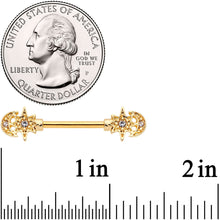 Load image into Gallery viewer, 14G 9/16 Clear Gem Gold Tone Holiday Star Barbell Nipple Ring Set
