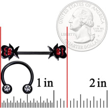 Load image into Gallery viewer, 14G Clear Gem Heart Black Horseshoe Barbell Nipple Ring  Set
