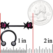 Load image into Gallery viewer, 14G 5/8 1/2 Clear Gem Black Horseshoe Barbell Nipple Ring Set
