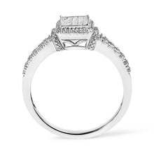 Load image into Gallery viewer, .925 Sterling Silver 1/4 Cttw Princess-cut Diamond Composite Ring with Beaded Halo (H-I Color, SI1-SI2 Clarity) - Size 7
