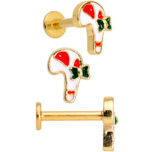 Load image into Gallery viewer, 16G 5/16 Gem Gold Tone Holiday Cartilage Tragus Earring Set of 3
