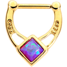 Load image into Gallery viewer, 16G 5/16 Purple Faux Opal Gold Anodized Septum Clicker
