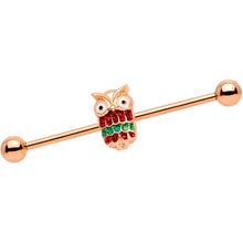 Load image into Gallery viewer, 14G Rose Gold Tone Happy Holiday Hoot Owl Industrial Barbell 38mm
