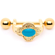 Load image into Gallery viewer, 16G 1/2 Faux Turquoise Gold Tone Flower Cartilage Cuff
