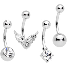 Load image into Gallery viewer, Clear Gem Valentines Day Winged Heart Belly Ring Set of 4
