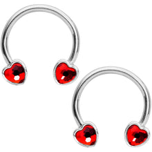 Load image into Gallery viewer, 14G 9/16 Red Gem Heart Horseshoe Nipple Ring Set
