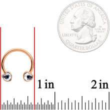 Load image into Gallery viewer, 14G 9/16 Clear Gem Rose Gold Tone Heart Horseshoe Nipple Ring Set
