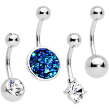 Load image into Gallery viewer, Blue Faux Druzy Clear Gem Belly Ring Set of 4
