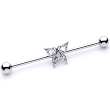 Load image into Gallery viewer, 14G White Synthetic Opal Butterfly Industrial Barbell 38mm
