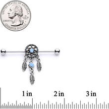 Load image into Gallery viewer, Blue Synthetic Opal Feather Dreamcatcher Industrial Barbell 38mm
