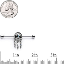 Load image into Gallery viewer, White Faux Opal Feather Dreamcatcher Dangle Industrial Barbell 38mm
