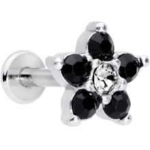 Load image into Gallery viewer, 16G 5/16 CZ Gem Black Gem Flower Internally Threaded Labret
