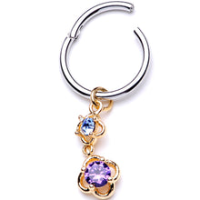 Load image into Gallery viewer, 16G 3/8 Blue Purple Gem Flower Dangle Hinged Segment Ring
