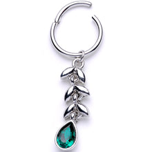 Load image into Gallery viewer, 16G 3/8 Green Gem Garland of Leaves Dangle Hinged Segment Ring
