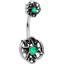 Load image into Gallery viewer, Green Synthetic Opal Moon Pentagram Double Mount Belly Ring
