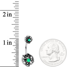 Load image into Gallery viewer, Green Synthetic Opal Moon Pentagram Double Mount Belly Ring
