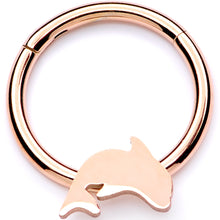 Load image into Gallery viewer, 16G 3/8 Rose Gold Leaping Dolphin Hinged Segment Ring
