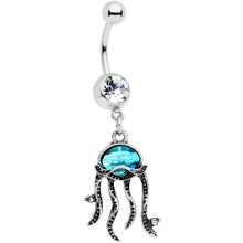 Load image into Gallery viewer, Clear Blue Gem Nautical Jaunty Jellyfish Dangle Belly Ring
