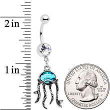 Load image into Gallery viewer, Clear Blue Gem Nautical Jaunty Jellyfish Dangle Belly Ring
