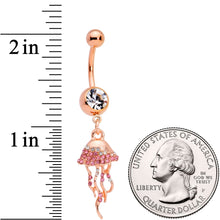 Load image into Gallery viewer, Clear Gem Rose Gold Tone Joyous Jellyfish Dangle Belly Ring
