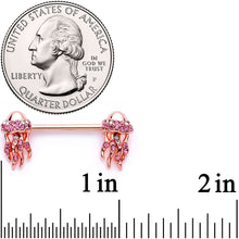 Load image into Gallery viewer, 9/16 Clear Gem Rose Gold Tone Jellyfish Barbell Nipple Ring Set
