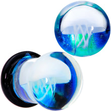 Load image into Gallery viewer, Blue White Glass Nautical Jellyfish Double Flare Plug Set
