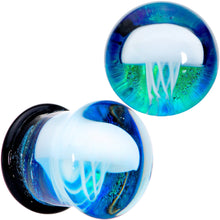 Load image into Gallery viewer, Blue White Glass Nautical Jellyfish Double Flare Plug Set
