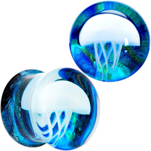 Load image into Gallery viewer, Blue White Glass Nautical Jellyfish Double Flare Plug Set
