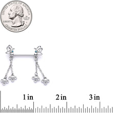 Load image into Gallery viewer, 9/16 Aqua Gem Butterfly Dangle Barbell Nipple Ring Set
