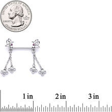 Load image into Gallery viewer, 9/16 Pink Gem Butterfly Dangle Barbell Nipple Ring Set
