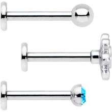Load image into Gallery viewer, 16G Blue Gem Flower Internally Threaded Labret Set of 3
