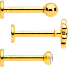 Load image into Gallery viewer, 16G Clear Gem Gold Tone Internally Threaded Rose Flower Labret Set
