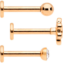 Load image into Gallery viewer, 16G Clear Gem Rose Gold Tone Internally Threaded Rose Labret Set
