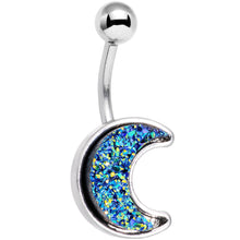 Load image into Gallery viewer, Clear Gem Blue Faux Druzy Crescent Moon Belly Ring Set
