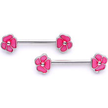 Load image into Gallery viewer, 14G 9/16 1/2 Pink Flower Glow BCR Barbell Nipple Ring Set
