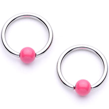 Load image into Gallery viewer, 14G 9/16 1/2 Pink Flower Glow BCR Barbell Nipple Ring Set
