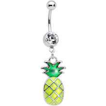 Load image into Gallery viewer, Clear Gem Glow in the Dark Green Tropical Pineapple Dangle Belly Ring
