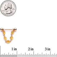 Load image into Gallery viewer, 9/16 Clear Gem Rose Gold Tone Orange Glow Flower Nipple Ring Set
