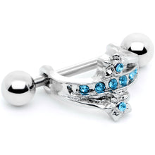 Load image into Gallery viewer, 16G 1/2 Blue Gem Cross Crown Cartilage Cuff
