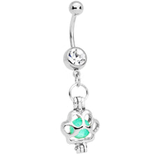 Load image into Gallery viewer, Clear Gem Glow in the Dark Paw Print Dangle Belly Ring
