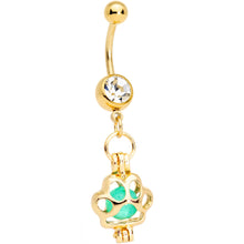Load image into Gallery viewer, Clear Gem Gold Tone Glow in the Dark Paw Print Dangle Belly Ring

