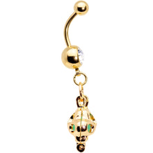 Load image into Gallery viewer, Clear Gem Gold Tone Glow in the Dark Paw Print Dangle Belly Ring

