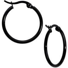 Load image into Gallery viewer, 20mm Black Tone PVD Stainless Steel Hoop Earrings
