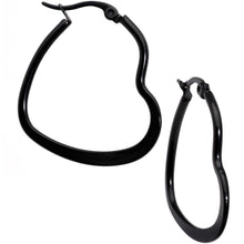 Load image into Gallery viewer, 30mm Black Tone PVD Stainless Steel Heart Hoop Earrings
