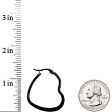 Load image into Gallery viewer, 30mm Black Tone PVD Stainless Steel Heart Hoop Earrings
