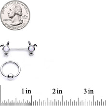 Load image into Gallery viewer, 14G 9/16 1/2 White Faux Opal Bunny BCR Barbell Nipple Ring Set

