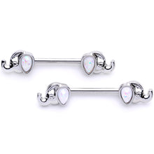 Load image into Gallery viewer, 14G White Faux Opal Elephant BCR Barbell Nipple Ring Set of 4
